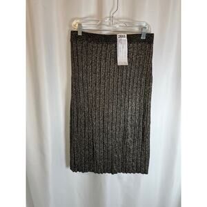 NWT Tahari Black Shimmer Metallic Pleated Midi Skirt Size S/P